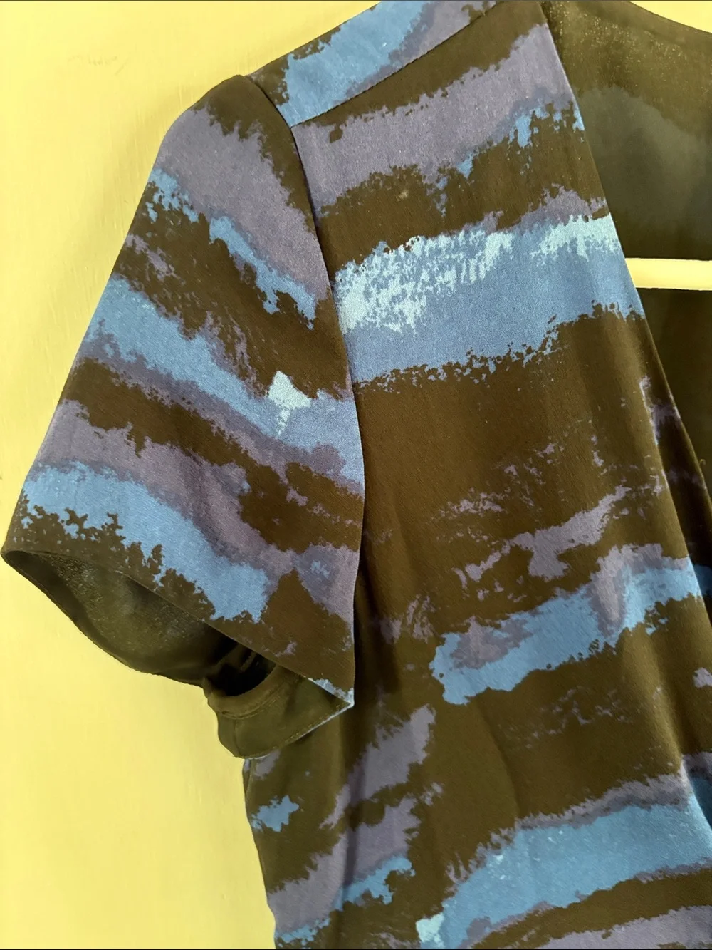 Tory Burch Kaoy Landscape black blue purple silk short sleeve dress Size 8